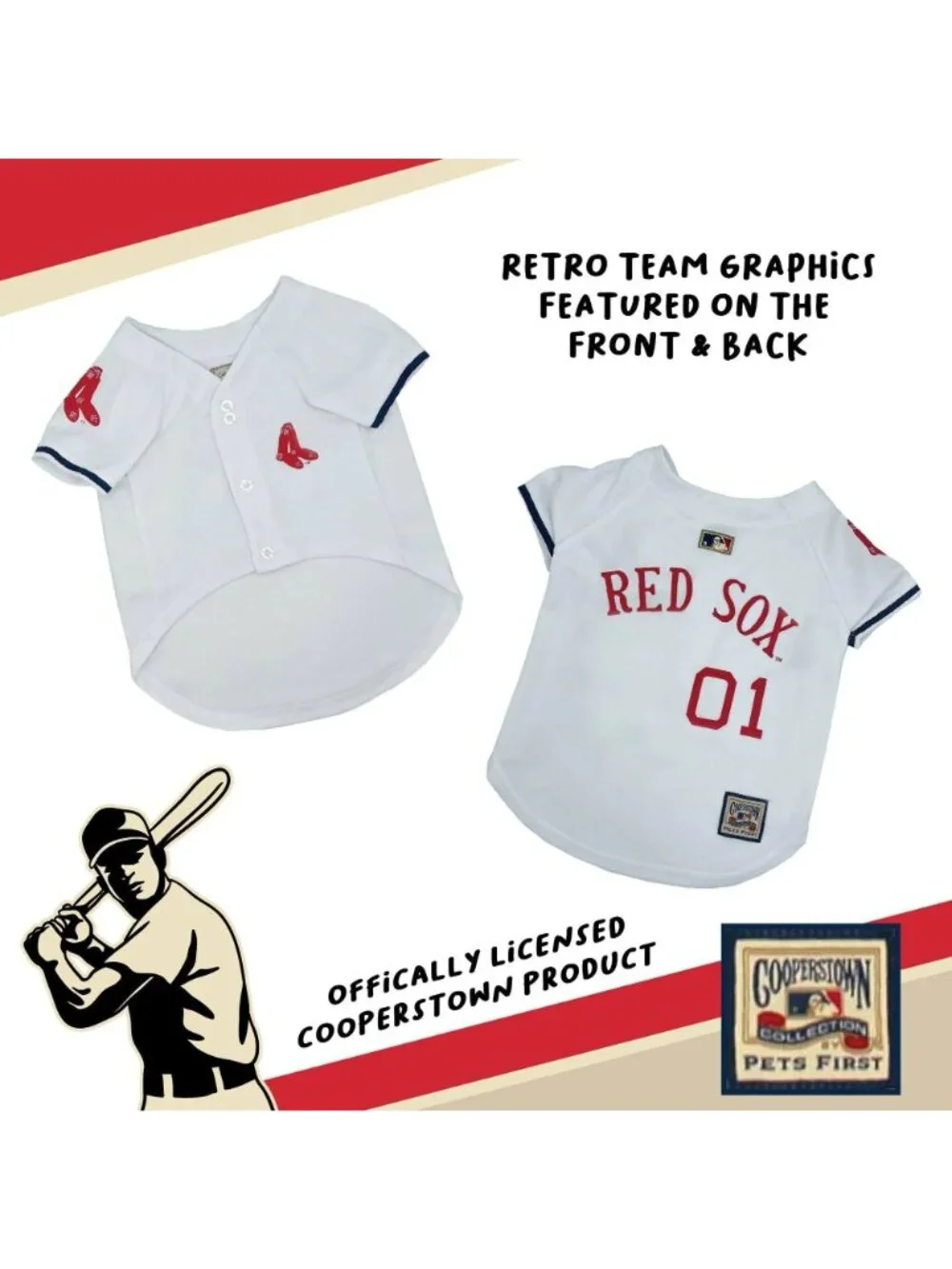Boston Red Sox Cooperstown Pet Jersey Large – White Mesh – MLB Licensed – New